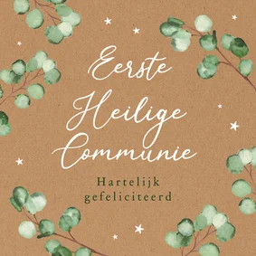 Felicitatiekaart eerste communie kraftlook eucalyptus