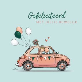 Felicitatiekaart Fiat 500 met bruidspaar