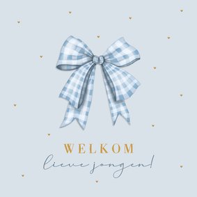 Felicitatiekaart geboorte baby met blauwe strik 