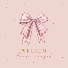 Felicitatiekaart geboorte baby met roze strik 