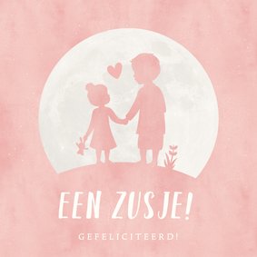 Felicitatiekaart geboorte dochter - grote broer met zusje 