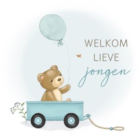 Felicitatiekaart geboorte - jongen bolderkar beer