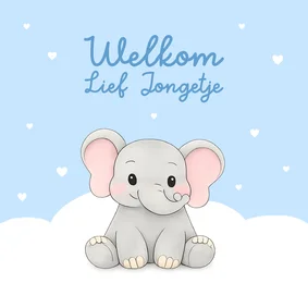 Felicitatiekaart geboorte jongen olifantje hartjes
