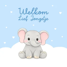 Felicitatiekaart geboorte jongen olifantje hartjes