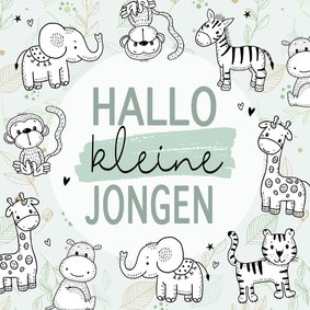 Felicitatiekaart geboorte - Jungle dieren in lijntekening