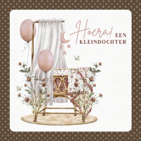 Felicitatiekaart geboorte kleindochter met wiegje