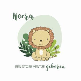Felicitatiekaart geboorte - Leeuw met jungle bladeren