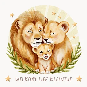 Felicitatiekaart geboorte leeuw welpje sterren neutraal
