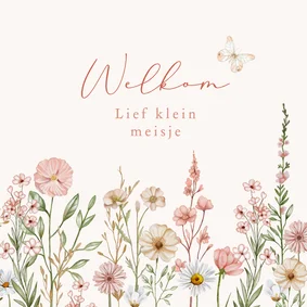 Felicitatiekaart geboorte meisje bloemen in pastel