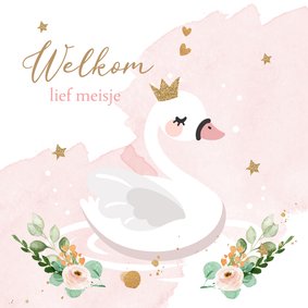 Felicitatiekaart geboorte meisje lieve zwaan prinses 