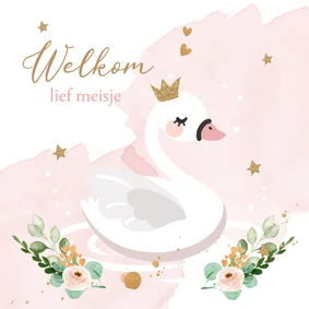Felicitatiekaart geboorte meisje lieve zwaan 