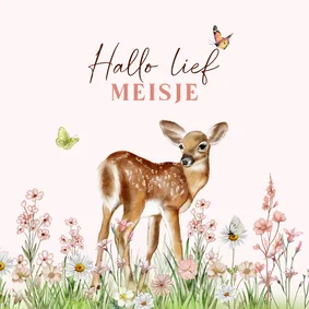 Felicitatiekaart geboorte meisje met hertje