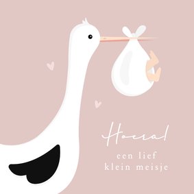 Felicitatiekaart geboorte meisje met ooievaar
