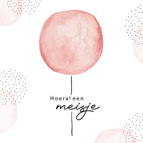 Felicitatiekaart geboorte meisje met roze waterverf ballon 