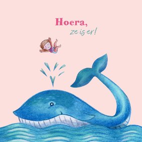 Felicitatiekaart geboorte meisje met walvis