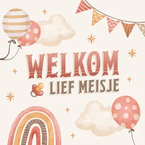 Felicitatiekaart geboorte meisje vlagjes