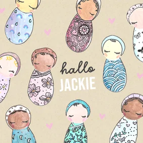 Felicitatiekaart geboorte met ingebakerde babies