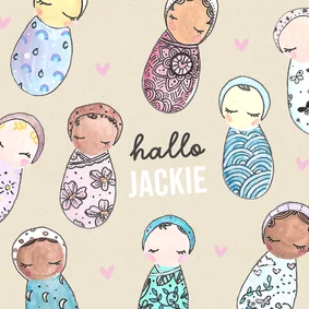 Felicitatiekaart geboorte met ingebakerde babies