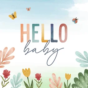 Felicitatiekaart geboorte met kleurrijke tekst