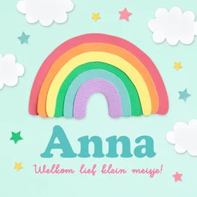 Felicitatiekaart geboorte regenboog en sterretjes