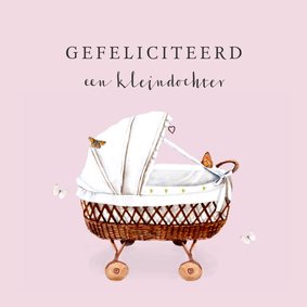 Felicitatiekaart Geboorte Roze wieg