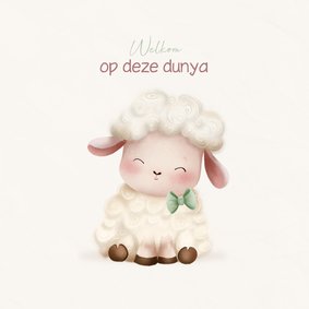 Felicitatiekaart geboorte schaapje met strikje