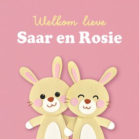 Felicitatiekaart geboorte tweeling konijntjes