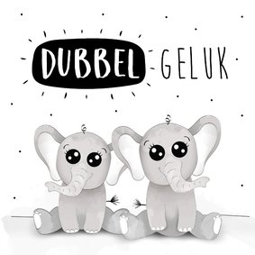 Felicitatiekaart geboorte tweeling met twee baby olifantjes