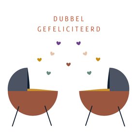 Felicitatiekaart geboorte tweeling wiegjes