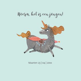 Felicitatiekaart geboorte unicorn jongen