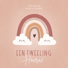 Felicitatiekaart geboorte van een tweeling met regenboogje