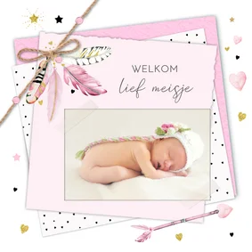 Felicitatiekaart geboorte veren papier