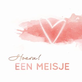 Felicitatiekaart geboorte voor meisje hartje roze waterverf