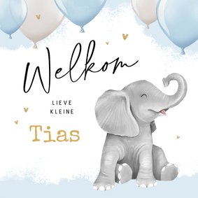 Felicitatiekaart geboorte welkom olifant waterverf ballonnen