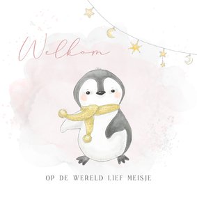 Felicitatiekaart geboorte winter meisje pinguïn