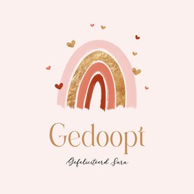 Felicitatiekaart gedoopt doop regenboog goud hartjes meisje