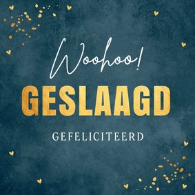 Felicitatiekaart geslaagd blauw goudlook confetti