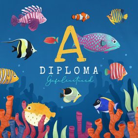 Felicitatiekaart geslaagd zwemdiploma vissen tropisch zee