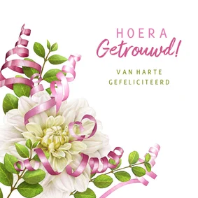 Felicitatiekaart getrouwd dahlia slingers groen en roze