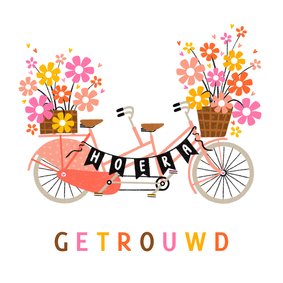 Felicitatiekaart getrouwd tandem bloemen oranje roze geel