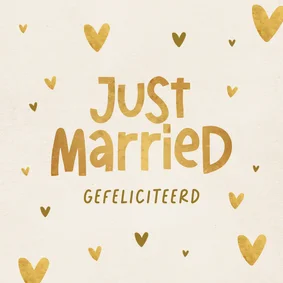 Felicitatiekaart gouden hartjes just married getrouwd