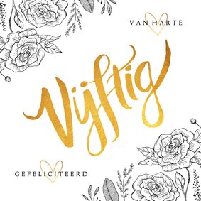 Felicitatiekaart gouden vijftig met rozen