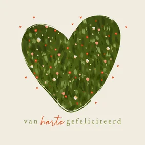 Felicitatiekaart hart bloementuin huwelijksjubileum