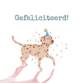 Felicitatiekaart hond met feestmuts