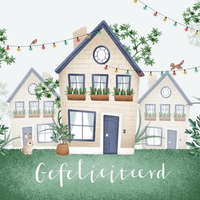 Felicitatiekaart huis illustratie voor nieuwe buren