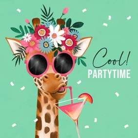 Felicitatiekaart humor giraf cocktail bloemen zomer