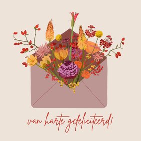 Felicitatiekaart huwelijk envelop bloemen