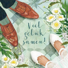 Felicitatiekaart huwelijk met de schoenen van het bruidspaar