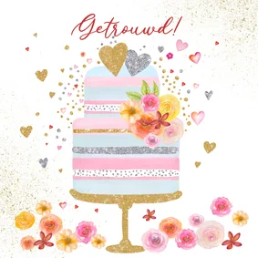 Felicitatiekaart huwelijk taart pastel