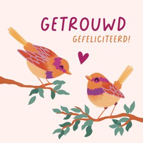 Felicitatiekaart huwelijk vogeltjes